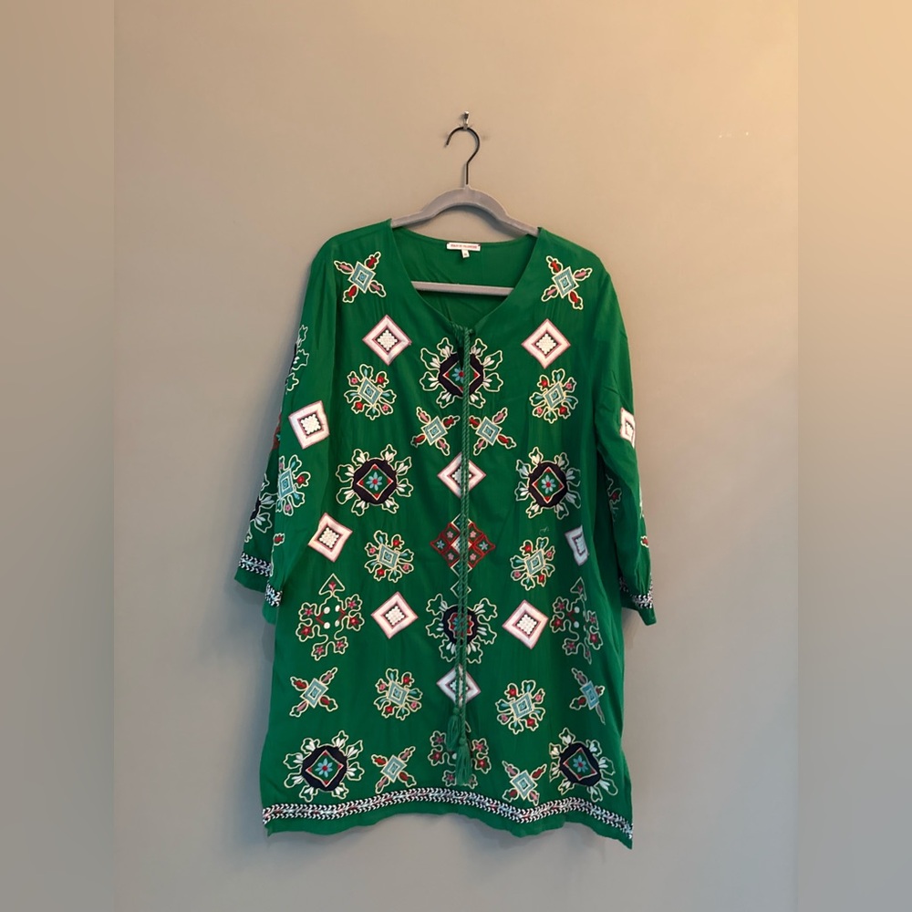 Frances Valentine Green Embroidered Tunic Top